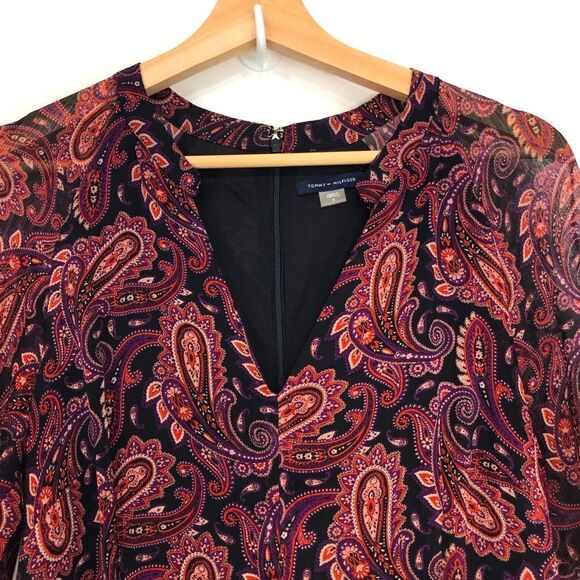 Tommy Hilfiger Black Marron Paisley Print Lightweight Long Sleeve Dress - Picture 6 of 16